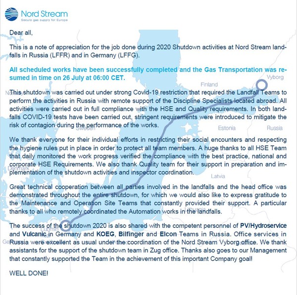 pic #0 - Esito positivo service Nord Stream